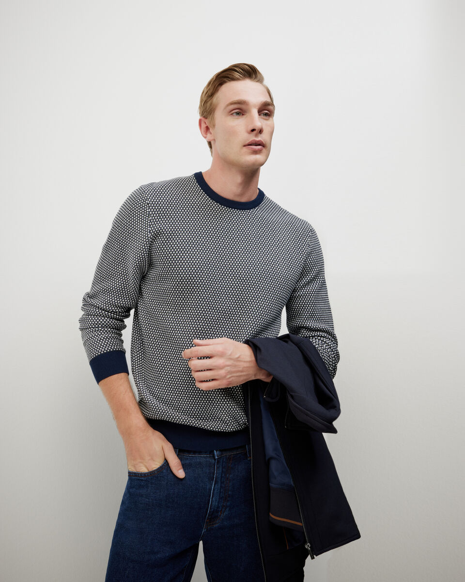 Tricolour Crew Neck Knit, Navy, hi-res
